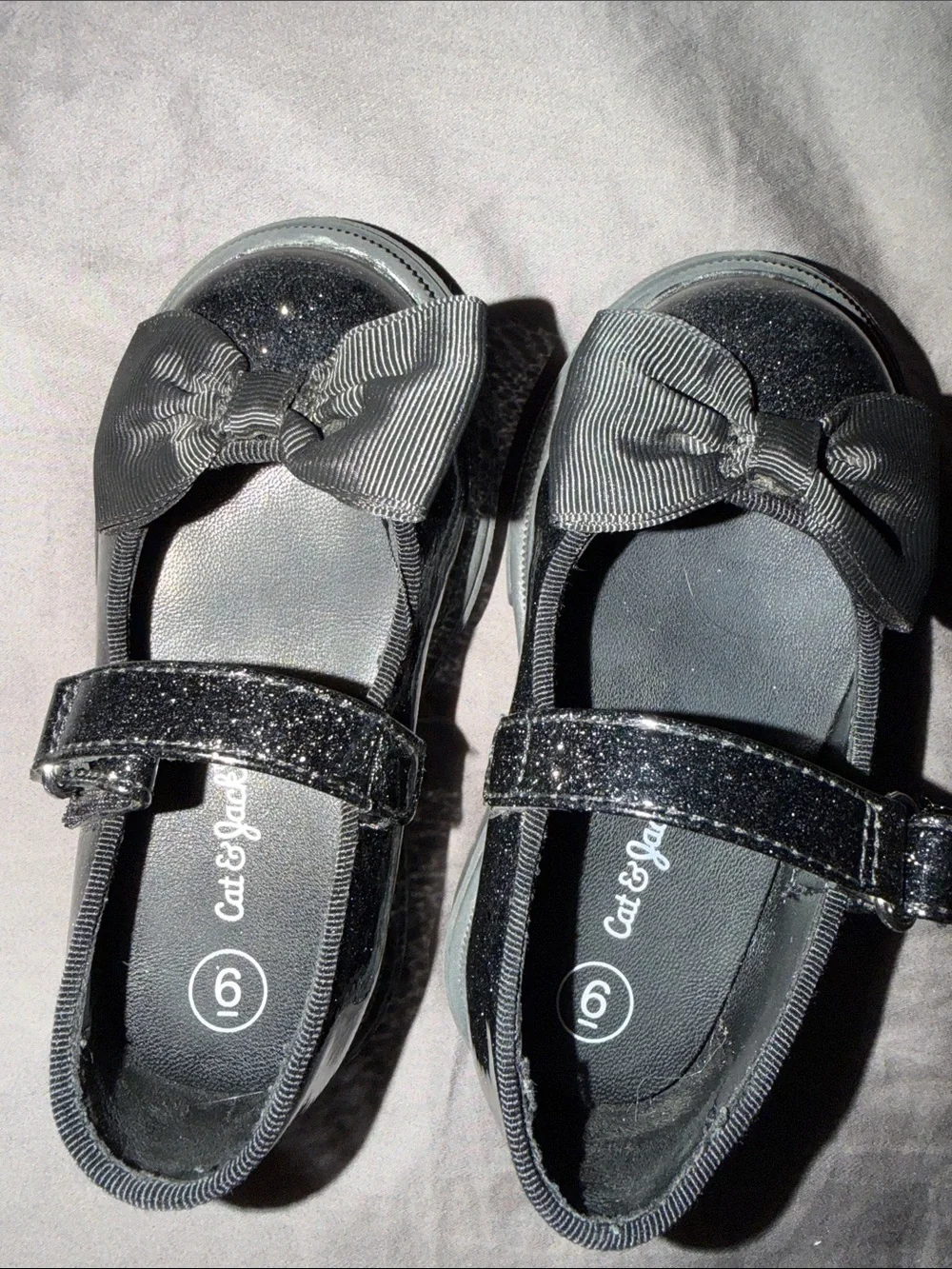 Cat & Jack Black Glitter Bow Mary Jane Shoes for Kids